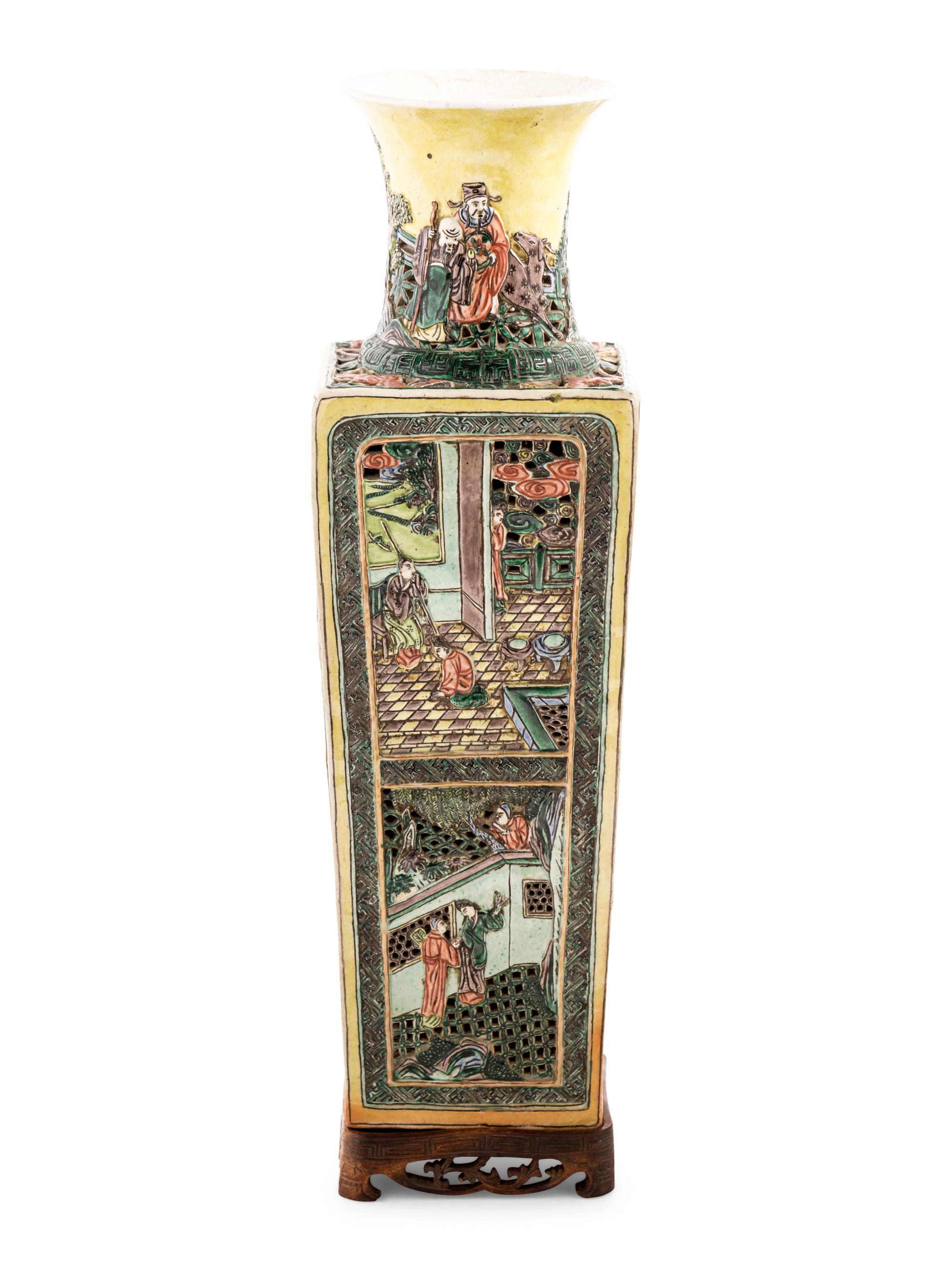 A Chinese Carved Sancai Porcelain Vase