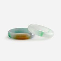 Two white and colored jadeite bangles 翡翠贵妃镯一组两件
