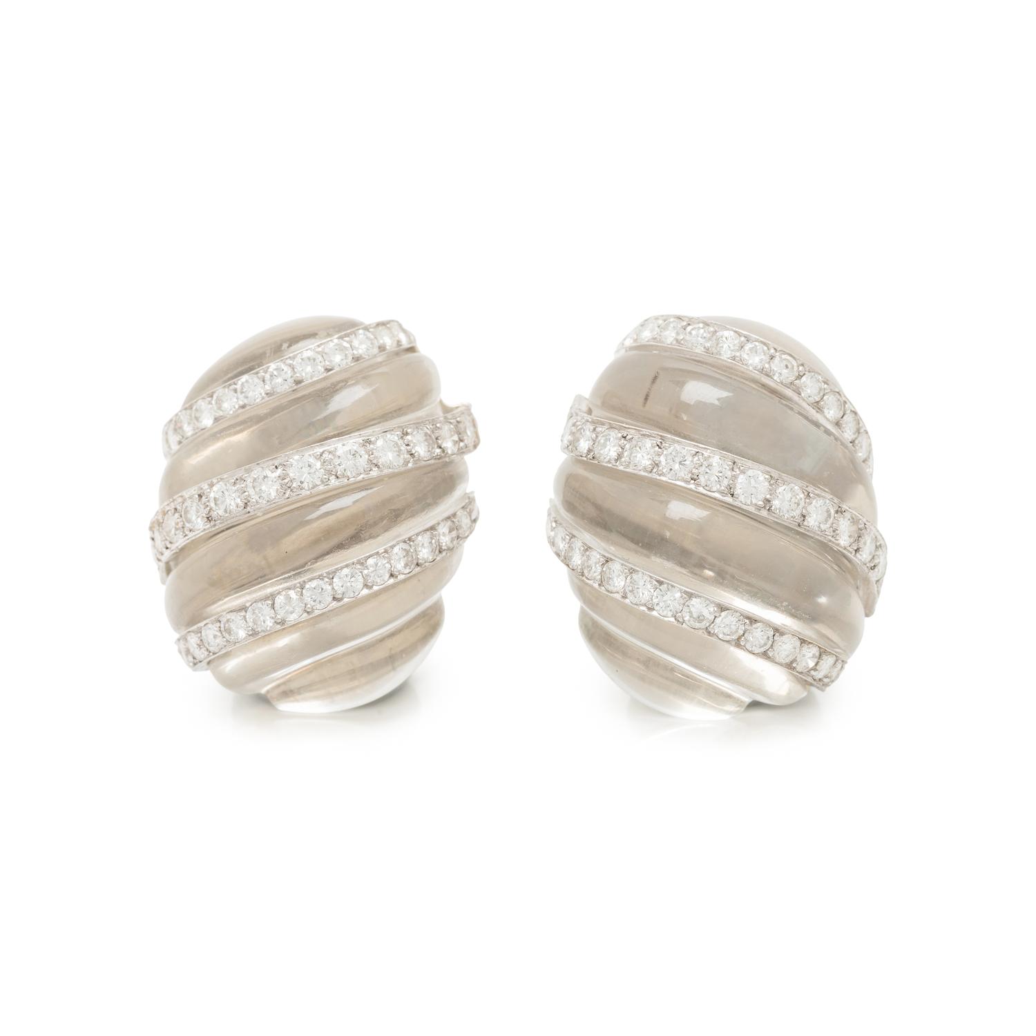 DAVID WEBB, ROCK CRYSTAL QUARTZ, DIAMOND, AND WHITE GOLD EARRINGS