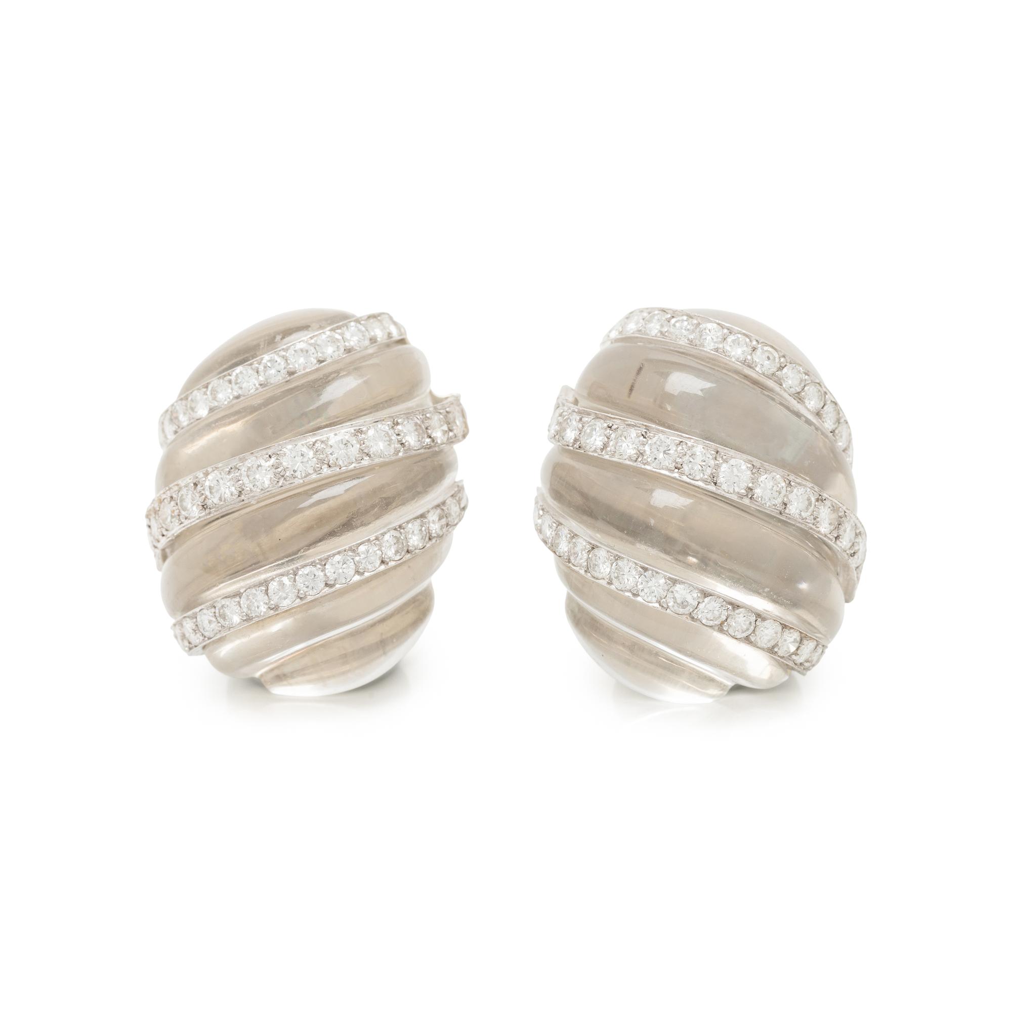 DAVID WEBB, ROCK CRYSTAL QUARTZ, DIAMOND, AND WHITE GOLD EARRINGS
