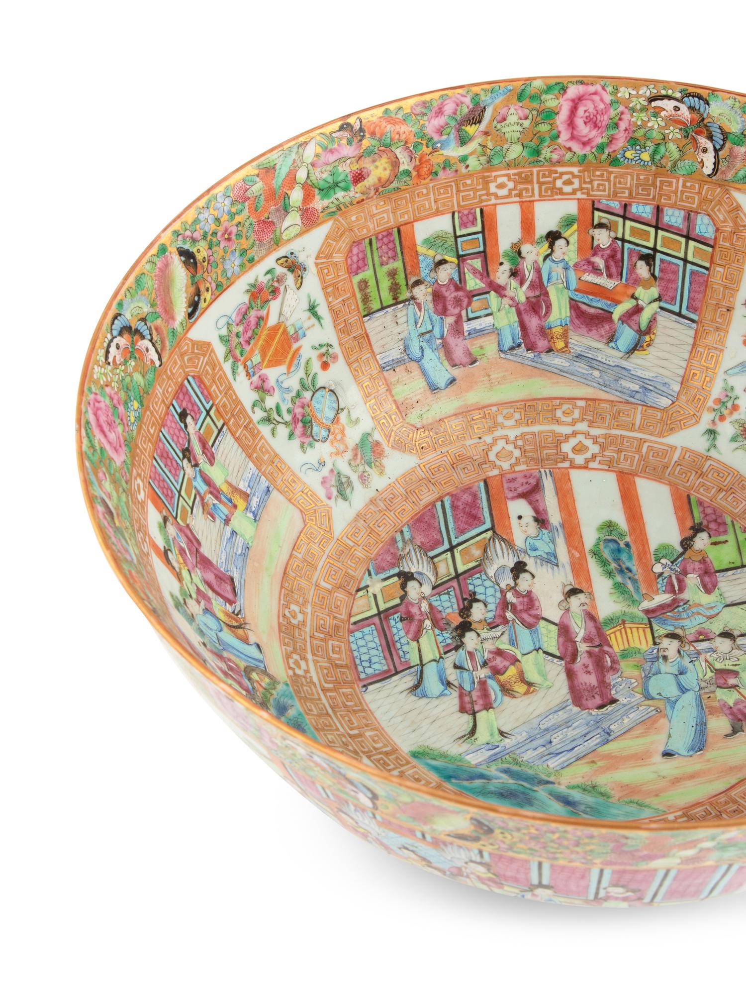 A Large Chinese Export Rose Medallion Porcelain Punch Bowl