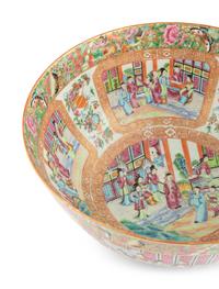 A Large Chinese Export Rose Medallion Porcelain Punch Bowl