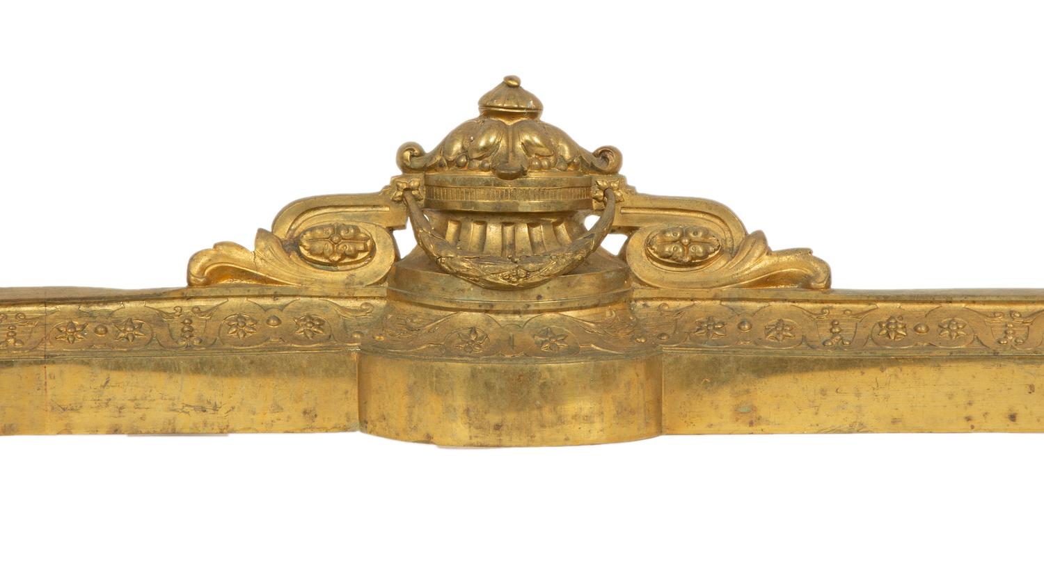 A Pair of Louis XV Style Gilt Bronze Chenets and Fender