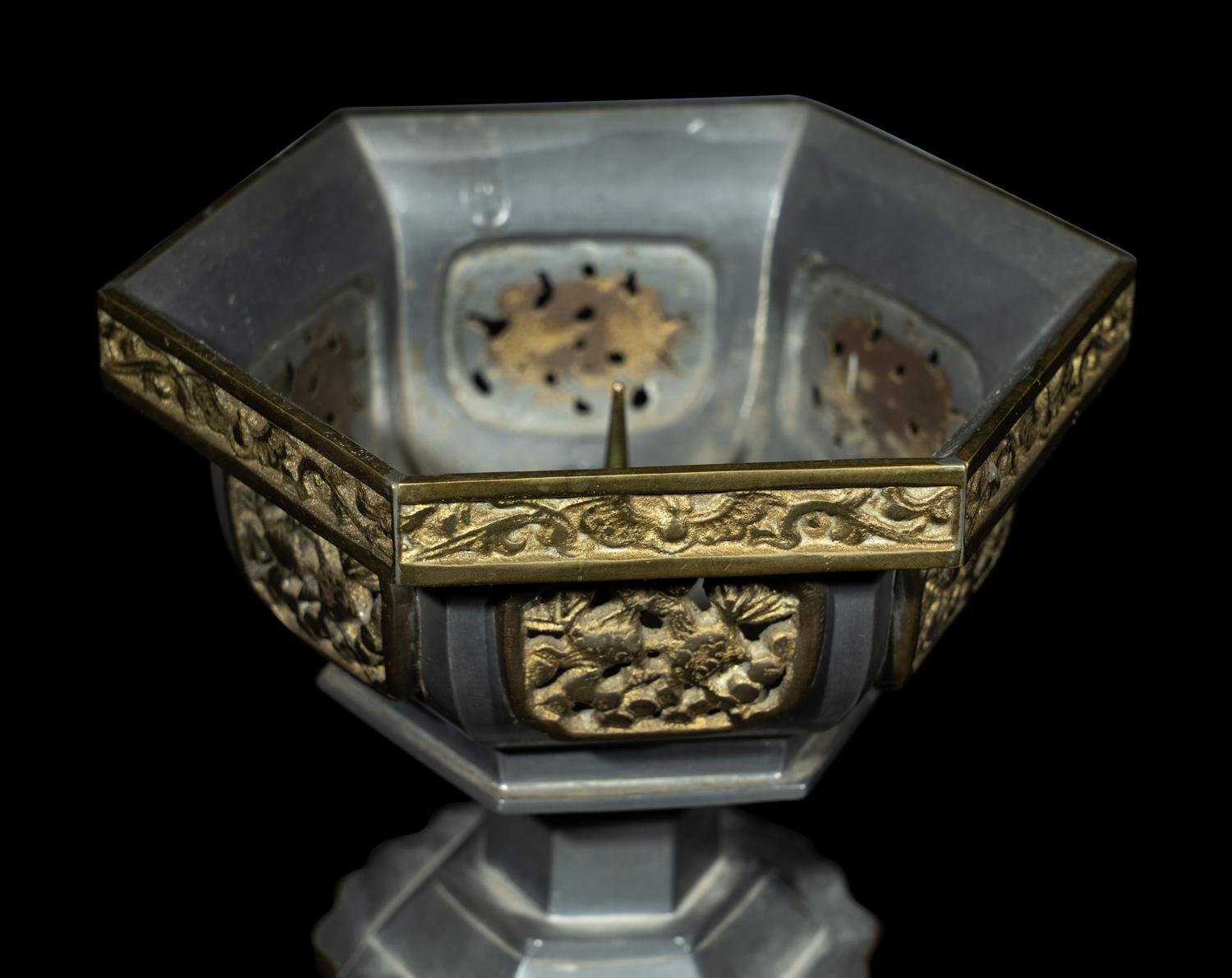 A Pair of Chinese Pewter Candle Holders