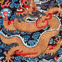 A Chinese Dark Navy Ground Embroidered Silk 'Dragon' Robe, 19th Century 清晚期 石青緞繡八團五爪龍褂