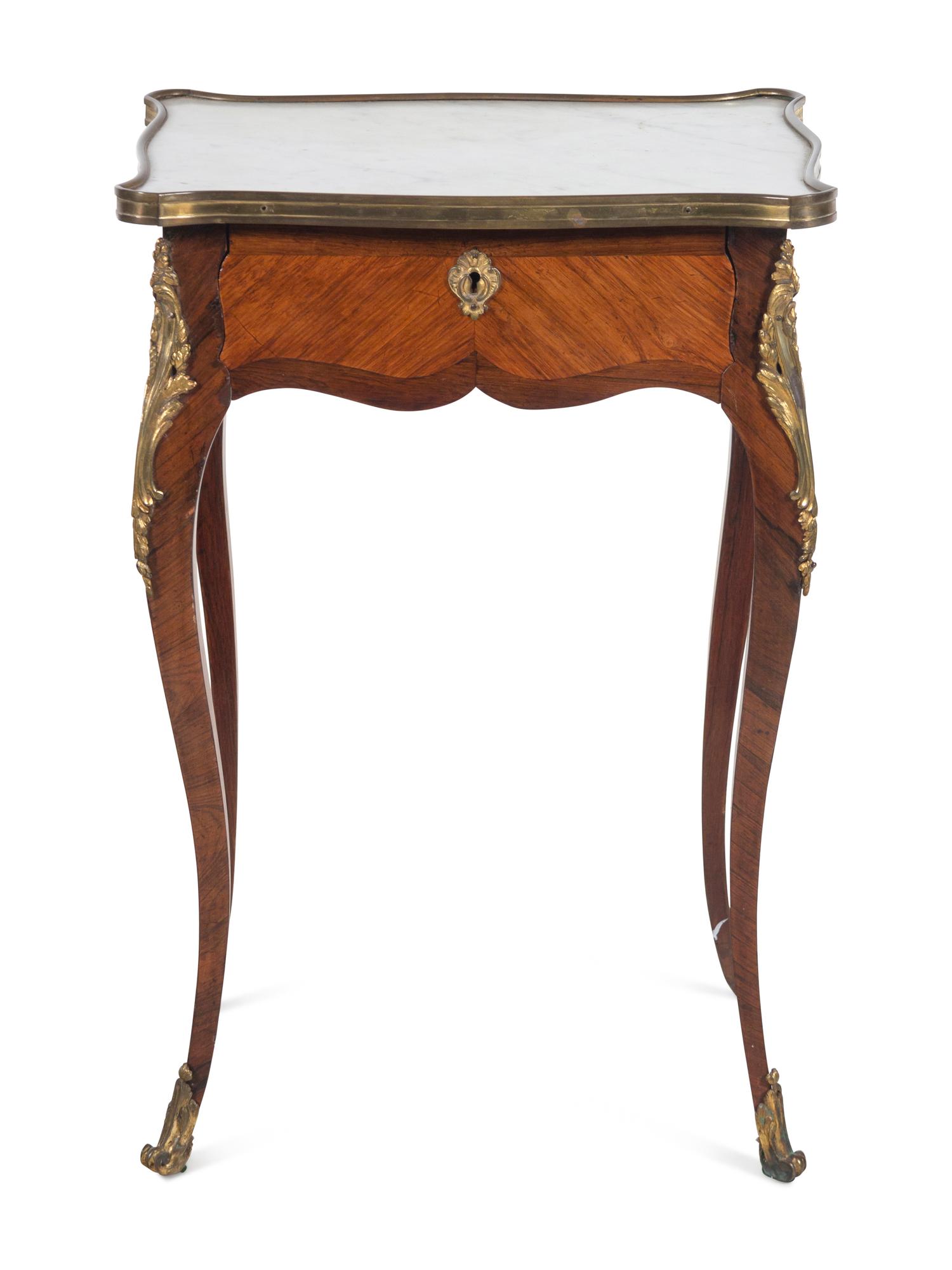 A Louis XV Style Gilt Bronze Mounted Marble-Top Side Table