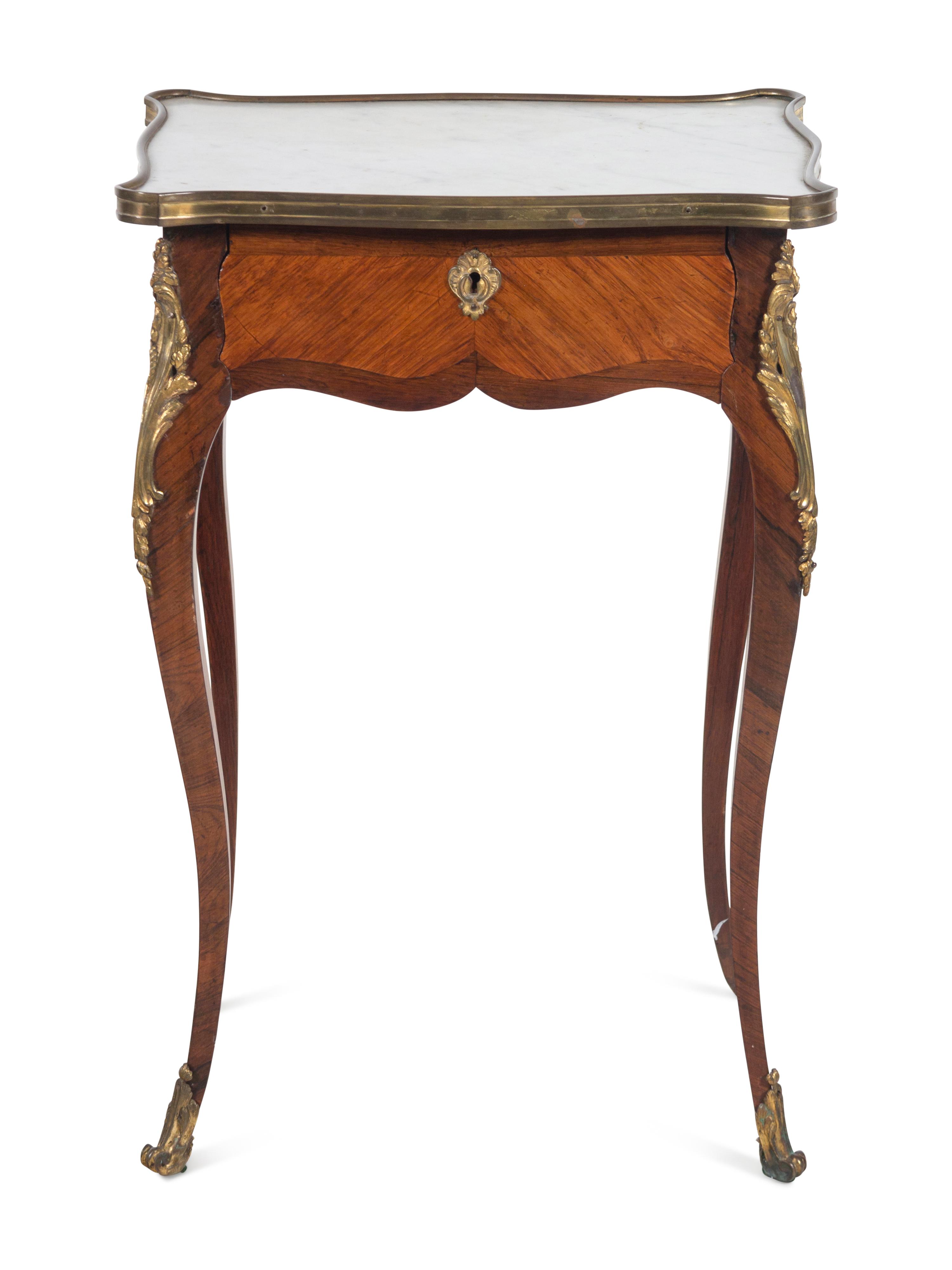 A Louis XV Style Gilt Bronze Mounted Marble-Top Side Table