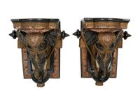 A Pair of Painted and Parcel Gilt Earthenware Elephant-Form Wall Brackets