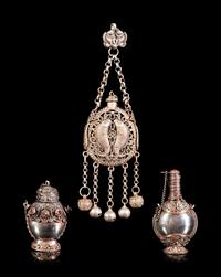 Three Tibetan Silver Snuff Bottles