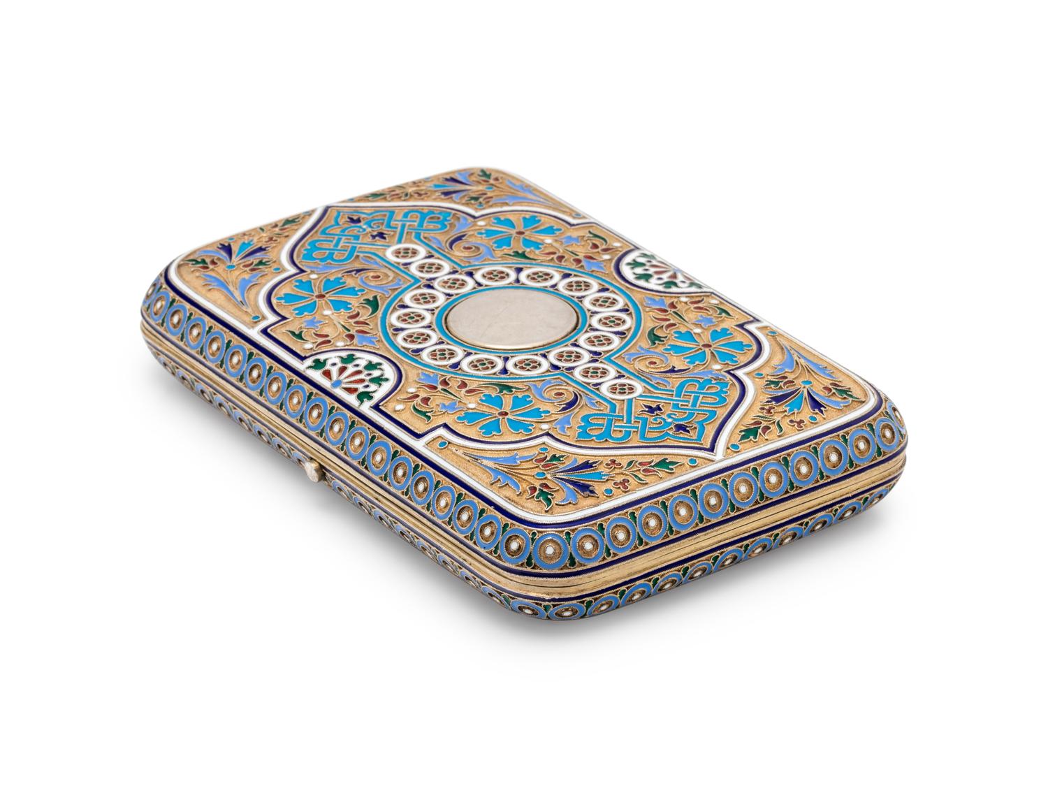 A Large Russian Silver-Gilt and Enamel Cigarette Case