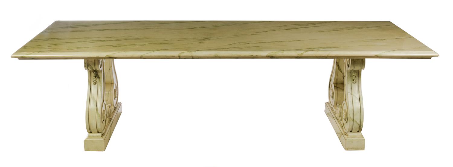 A Neoclassical Style Simulated Marble Dining Table Height 30 x width 110 x depth 40 inches. — 20TH CENTURY