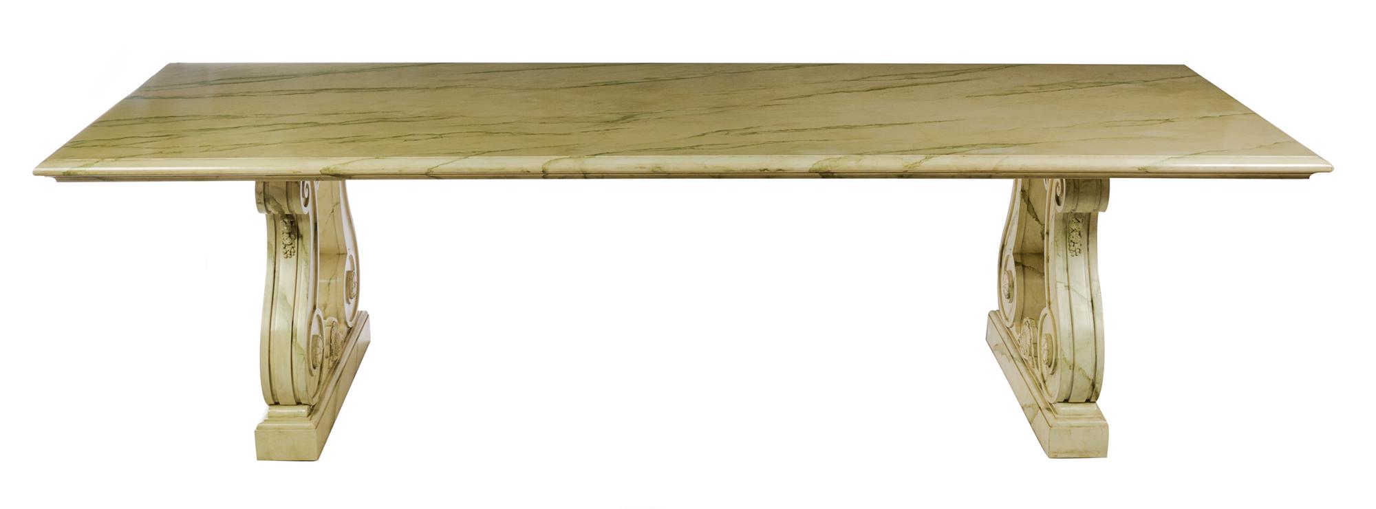 A Neoclassical Style Simulated Marble Dining Table Height 30 x width 110 x depth 40 inches. — 20TH CENTURY