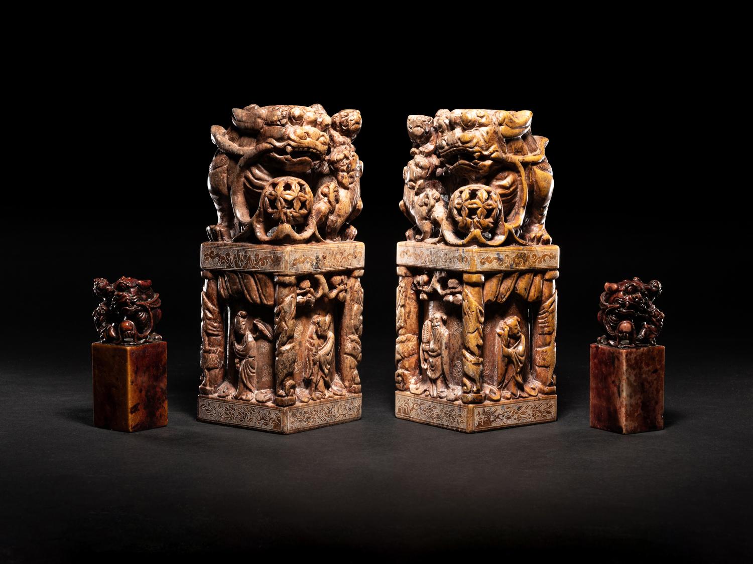 Two Pairs of Chinese Soapstone Seals
