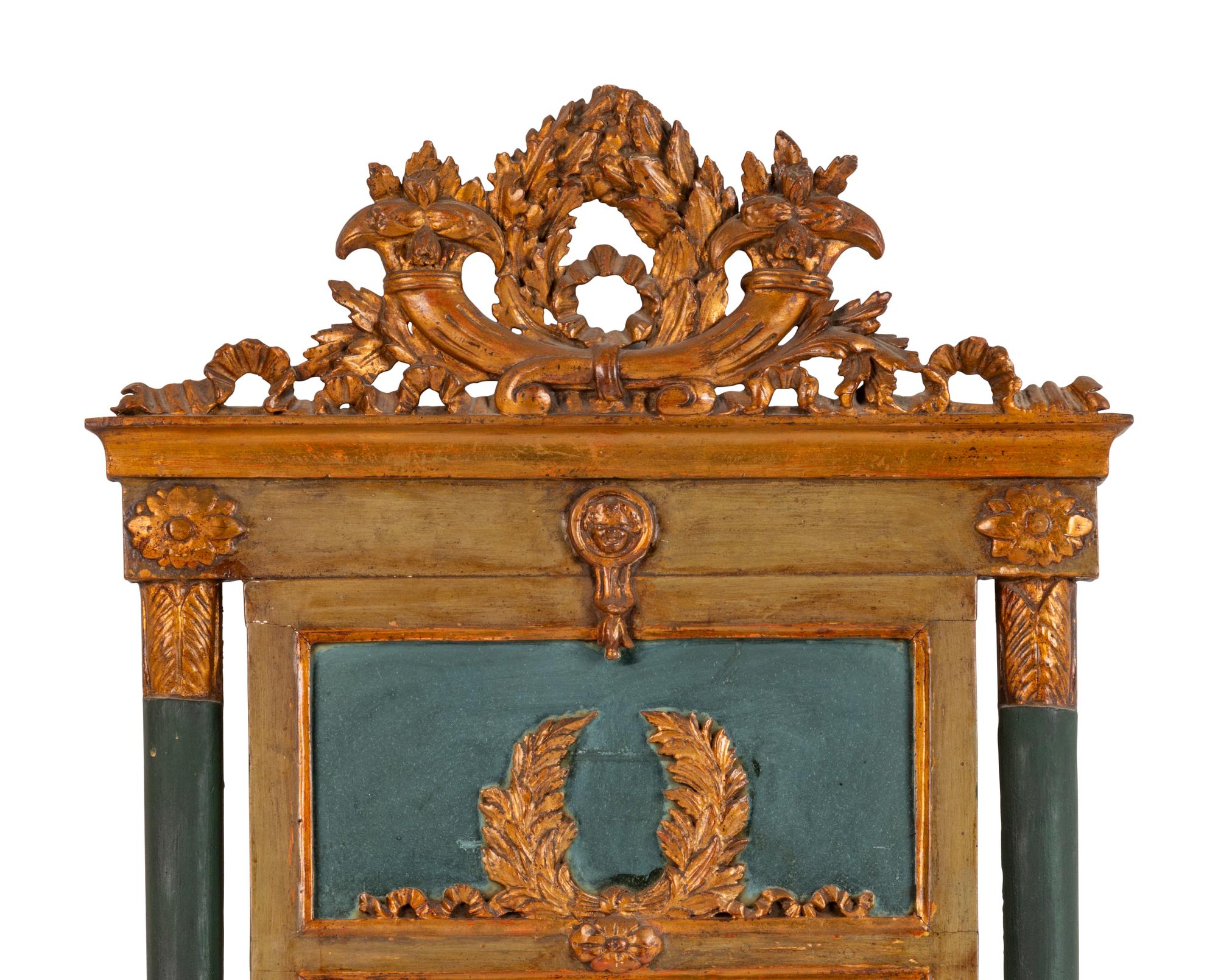 A Neoclassical Painted and Parcel Gilt Mirror