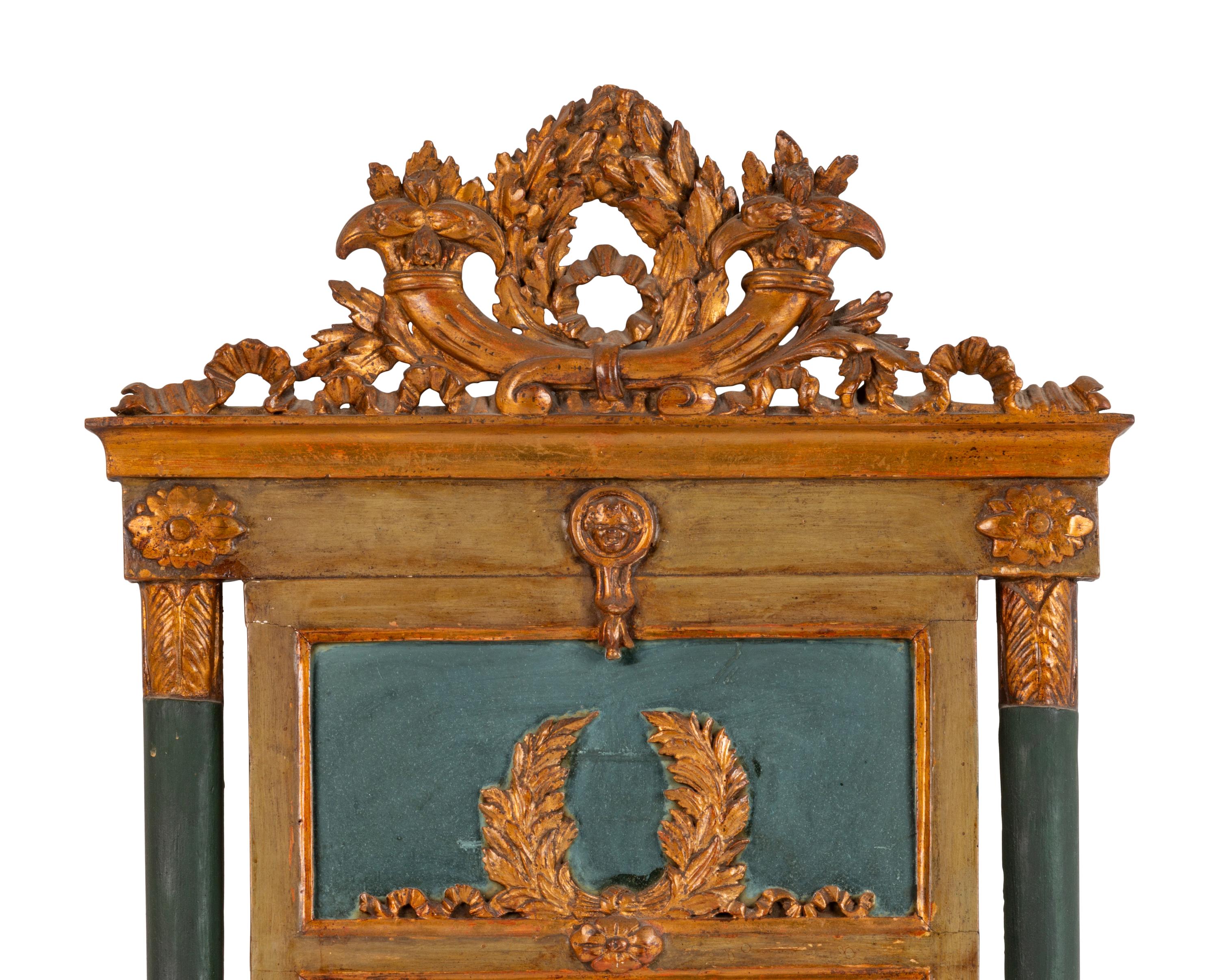 A Neoclassical Painted and Parcel Gilt Mirror