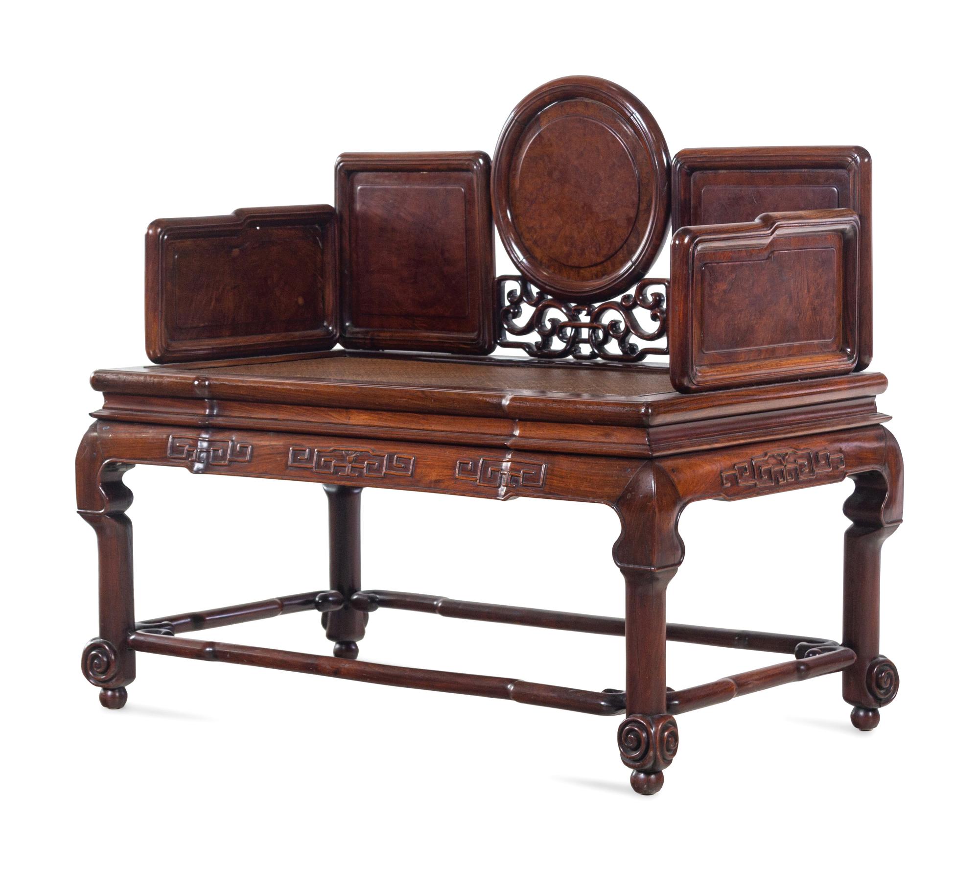 A Burlwood Inset Hardwood Settee