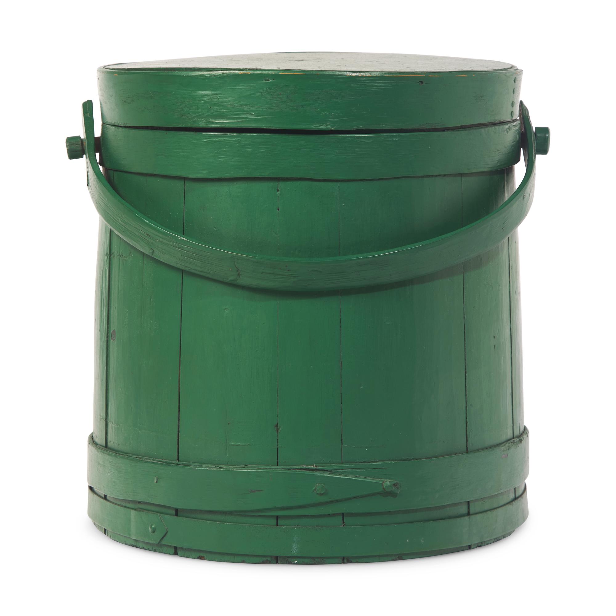 A Shaker Painted Firkin and a Maple and Pine Oval Two "Fingered" Pantry Box