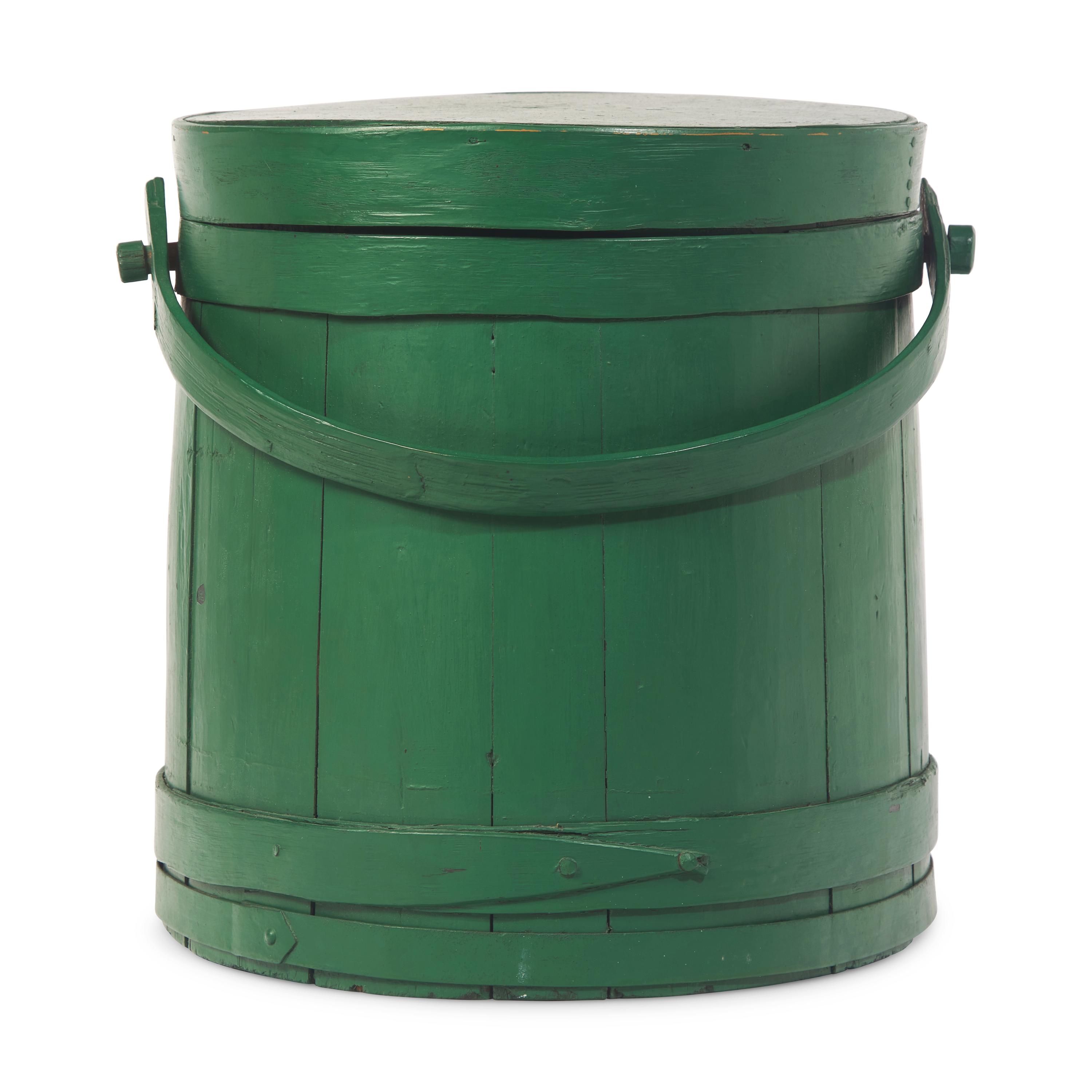 A Shaker Painted Firkin and a Maple and Pine Oval Two "Fingered" Pantry Box