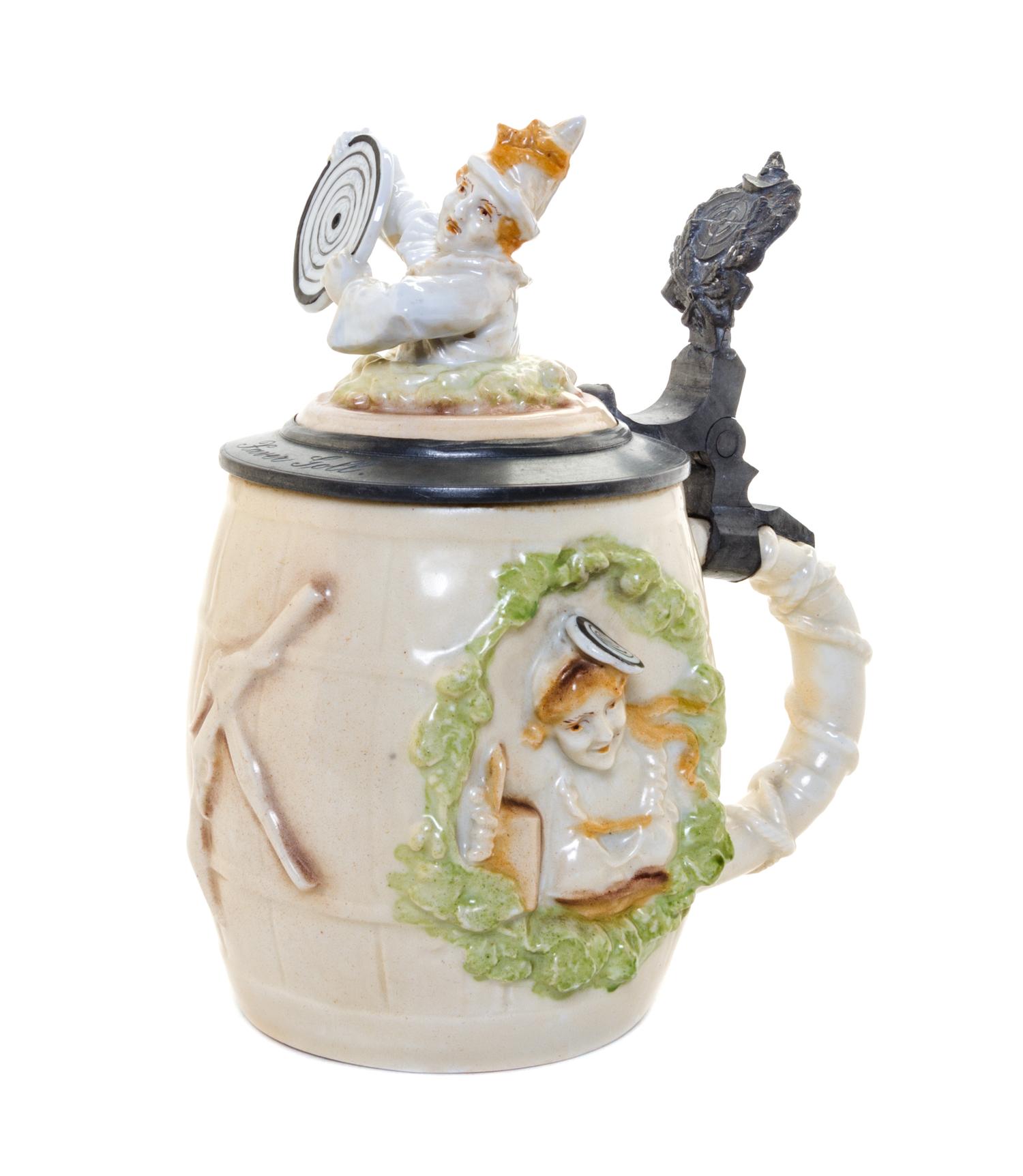 A Schierholz Pewter Mounted Character Stein Height 6 3/4 inches. — 19TH/20TH CENTURY