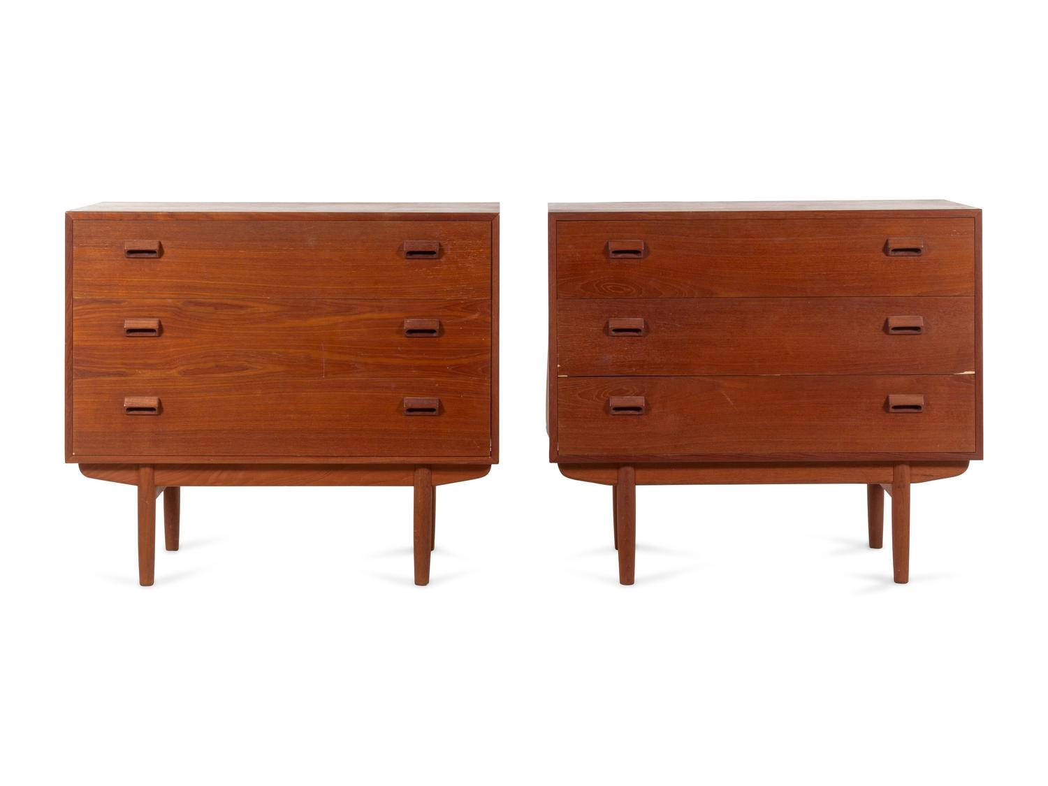 Pair of Three Drawer Vanity Dressers | each with pull-out writing desk Søborg Møbler, Denmark