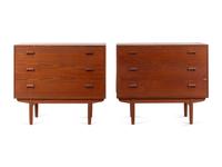 Pair of Three Drawer Vanity Dressers | each with pull-out writing desk Søborg Møbler, Denmark