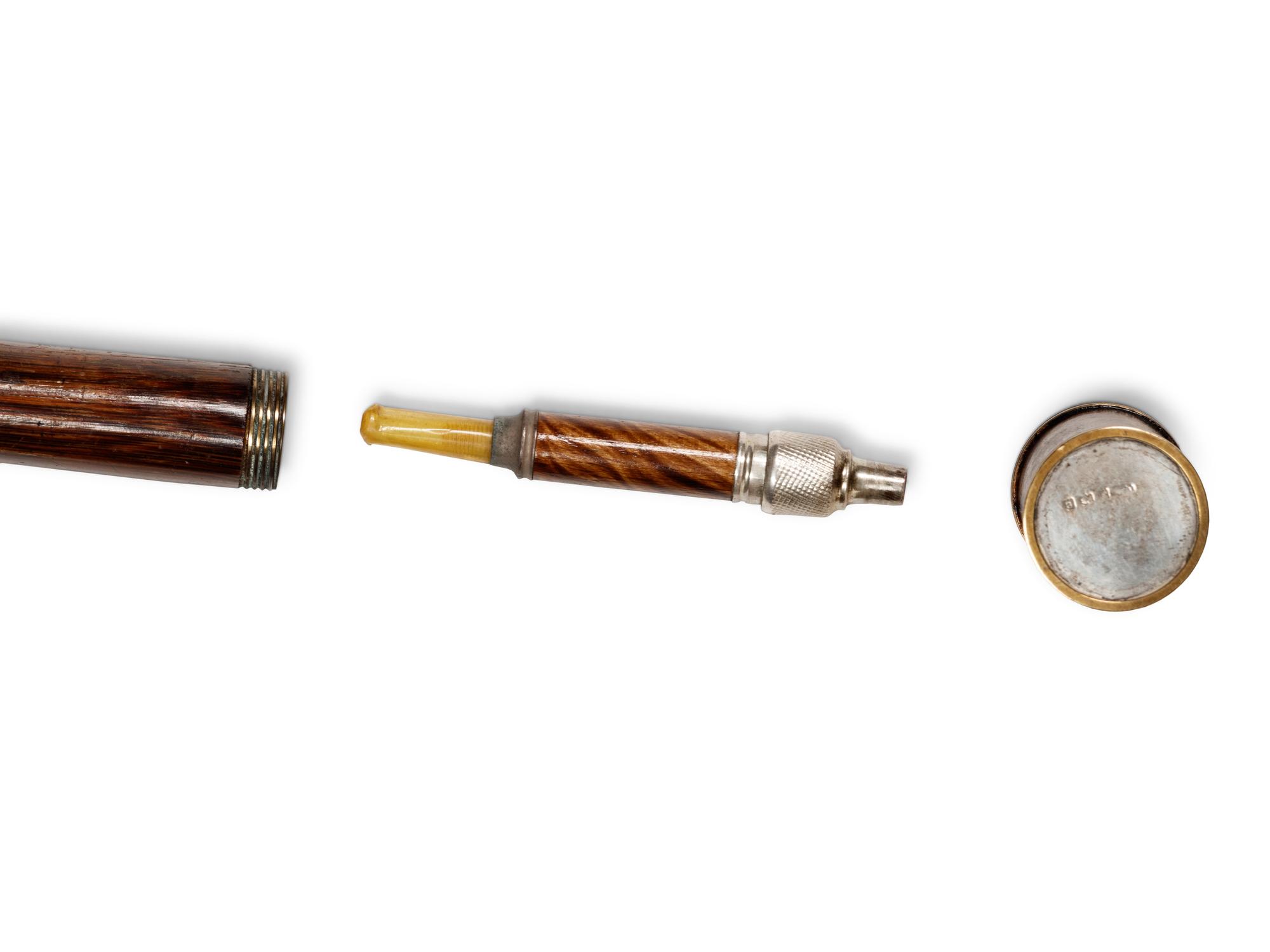 A Victorian Silver-Mounted Partridge Wood Smoker's 'System' Walking Stick