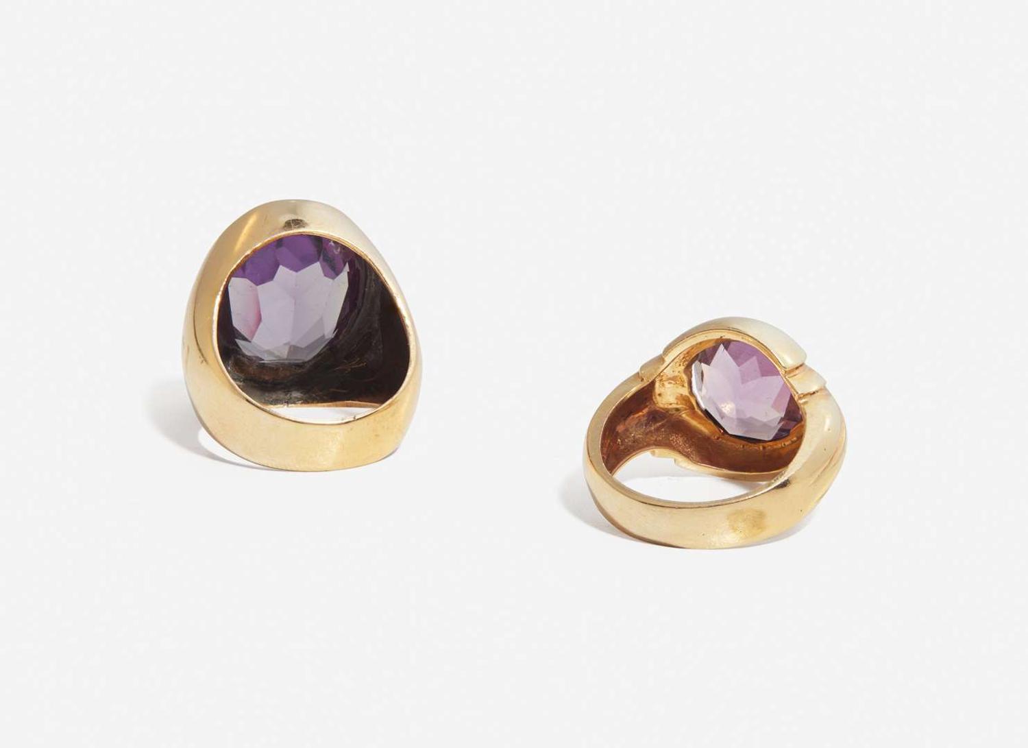 A Pair of Yellow Gold and Amethyst Rings