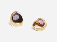 A Pair of Yellow Gold and Amethyst Rings