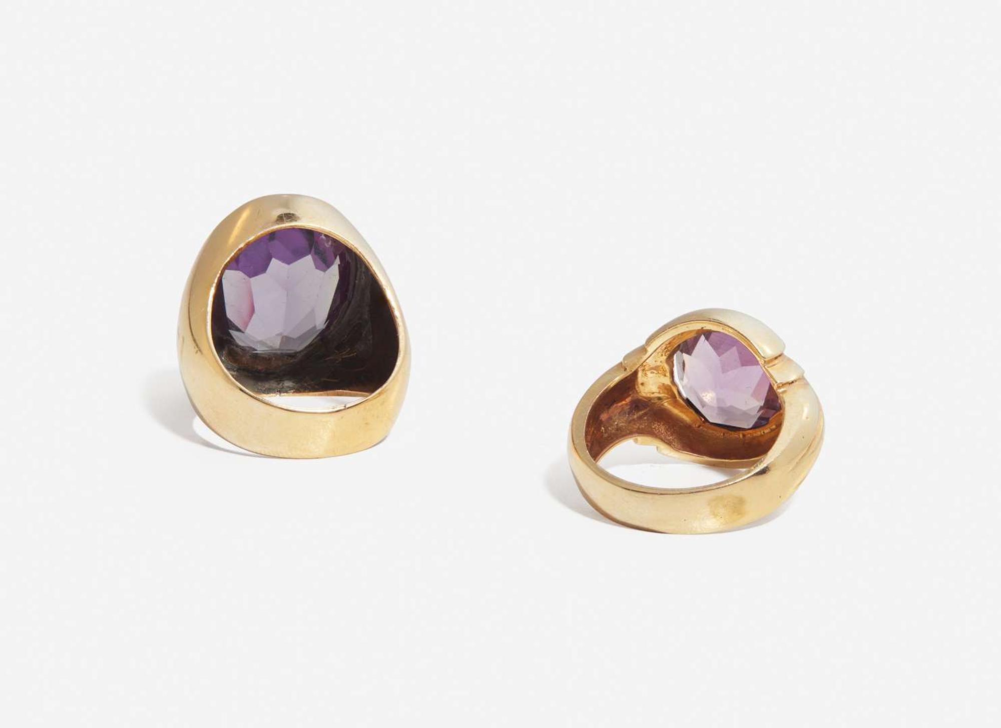 A Pair of Yellow Gold and Amethyst Rings