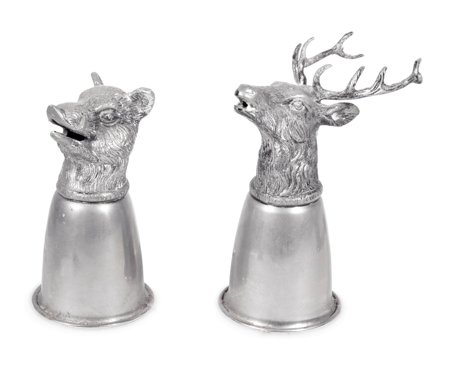 A Set of Sixteen Boar and Stag Head Silver-Plate Stirrup Cups
