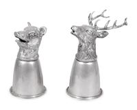 A Set of Sixteen Boar and Stag Head Silver-Plate Stirrup Cups