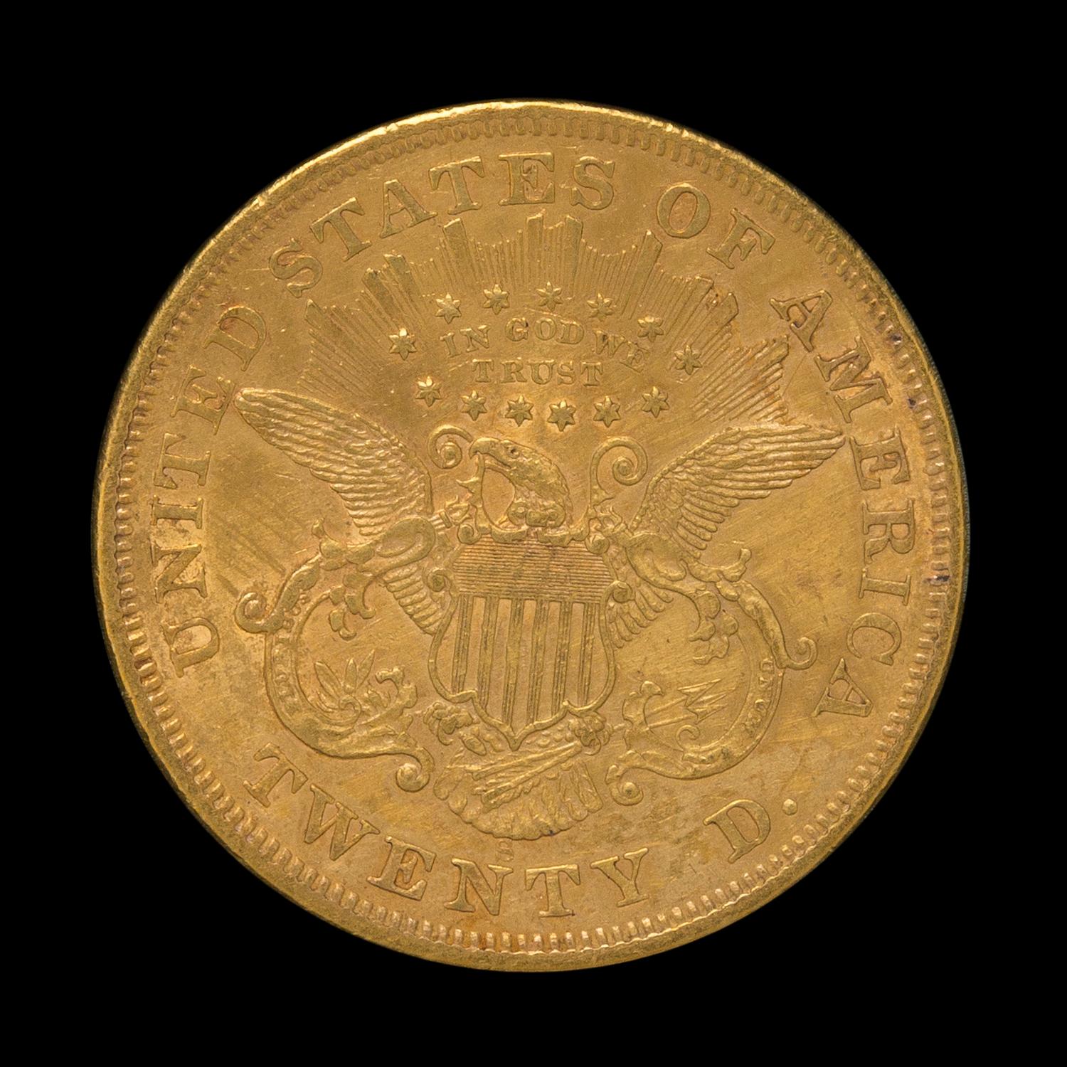 A United States 1867-S Liberty Head $20 Gold Coin