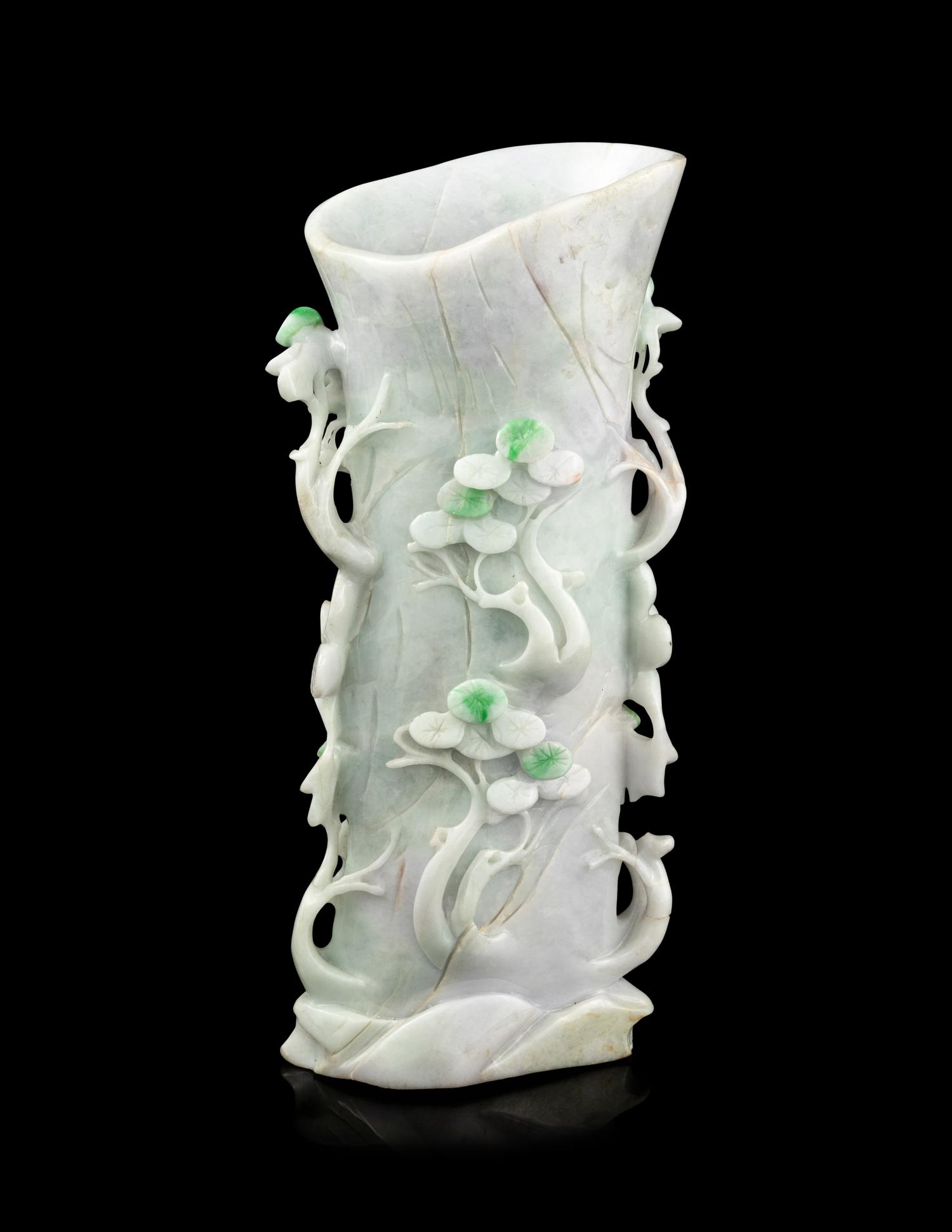 An Apple Green and Lavender Jadeite Vase