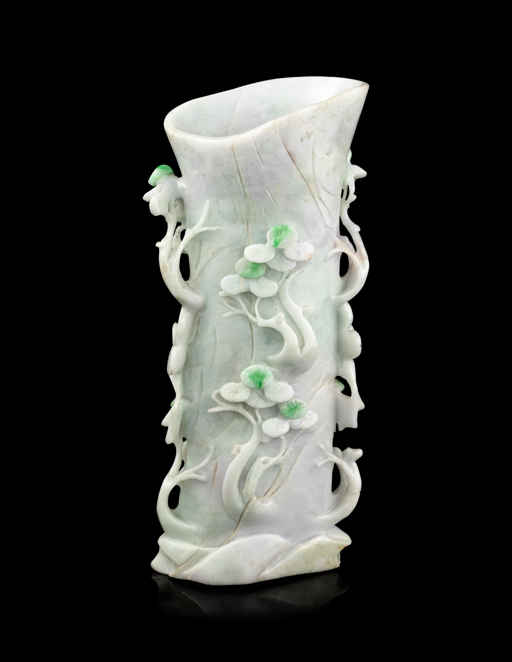 An Apple Green and Lavender Jadeite Vase