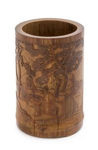 A Chinese Carved Bamboo Brushpot Height 7 inches.