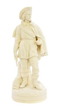 A Belleek Figure of a Cavalier, Height 14 1/2 inches.