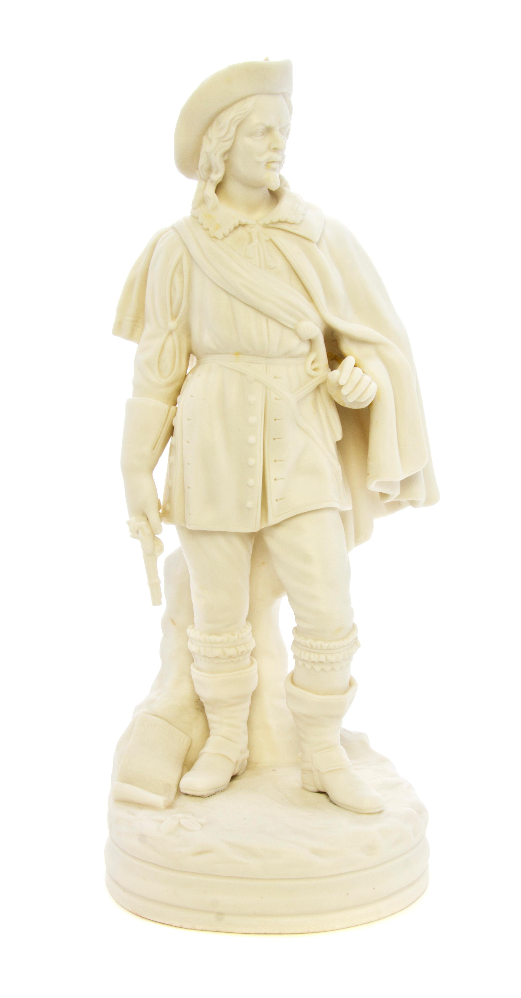 A Belleek Figure of a Cavalier, Height 14 1/2 inches.