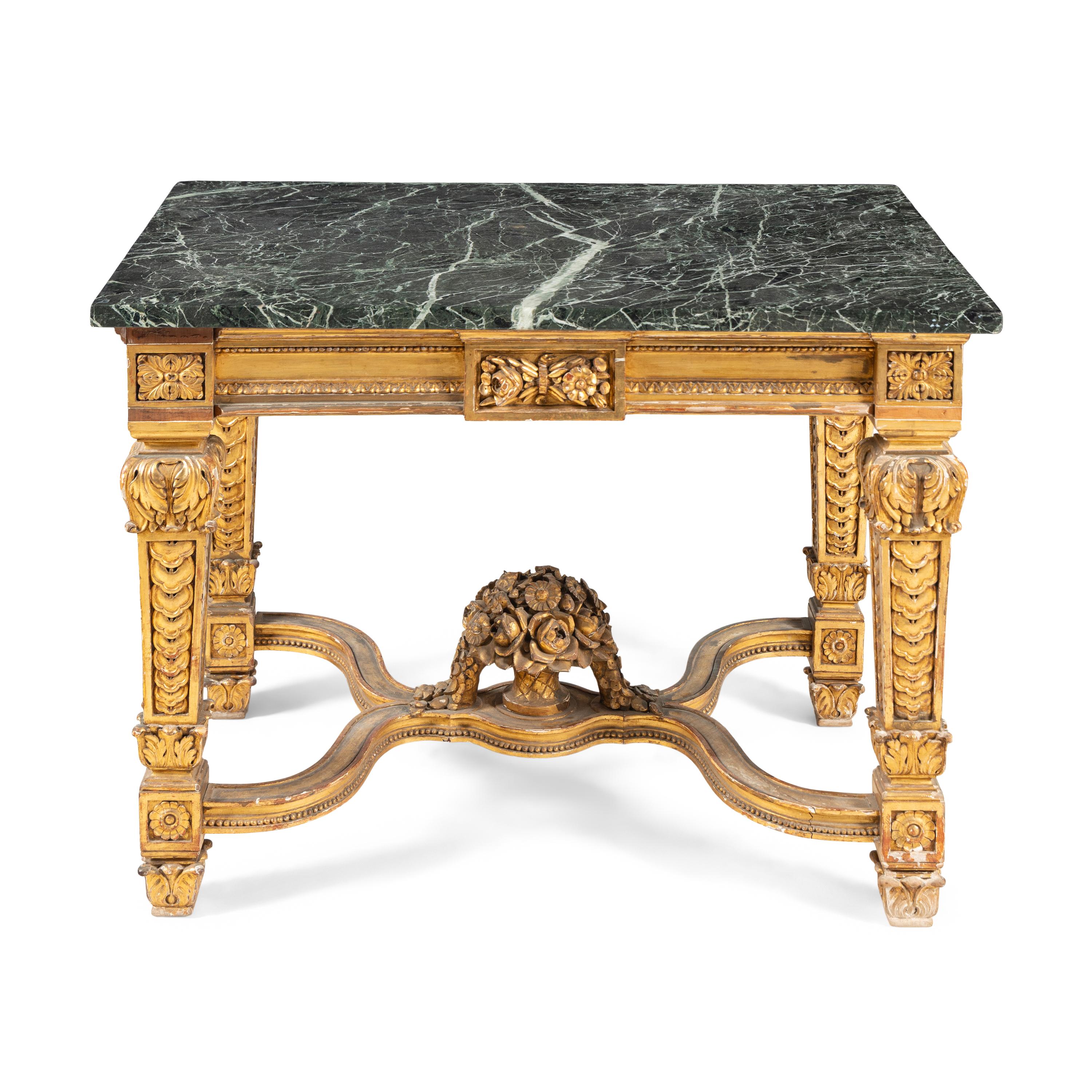 A Louis XVI Style Giltwood Marble-Top Center Table