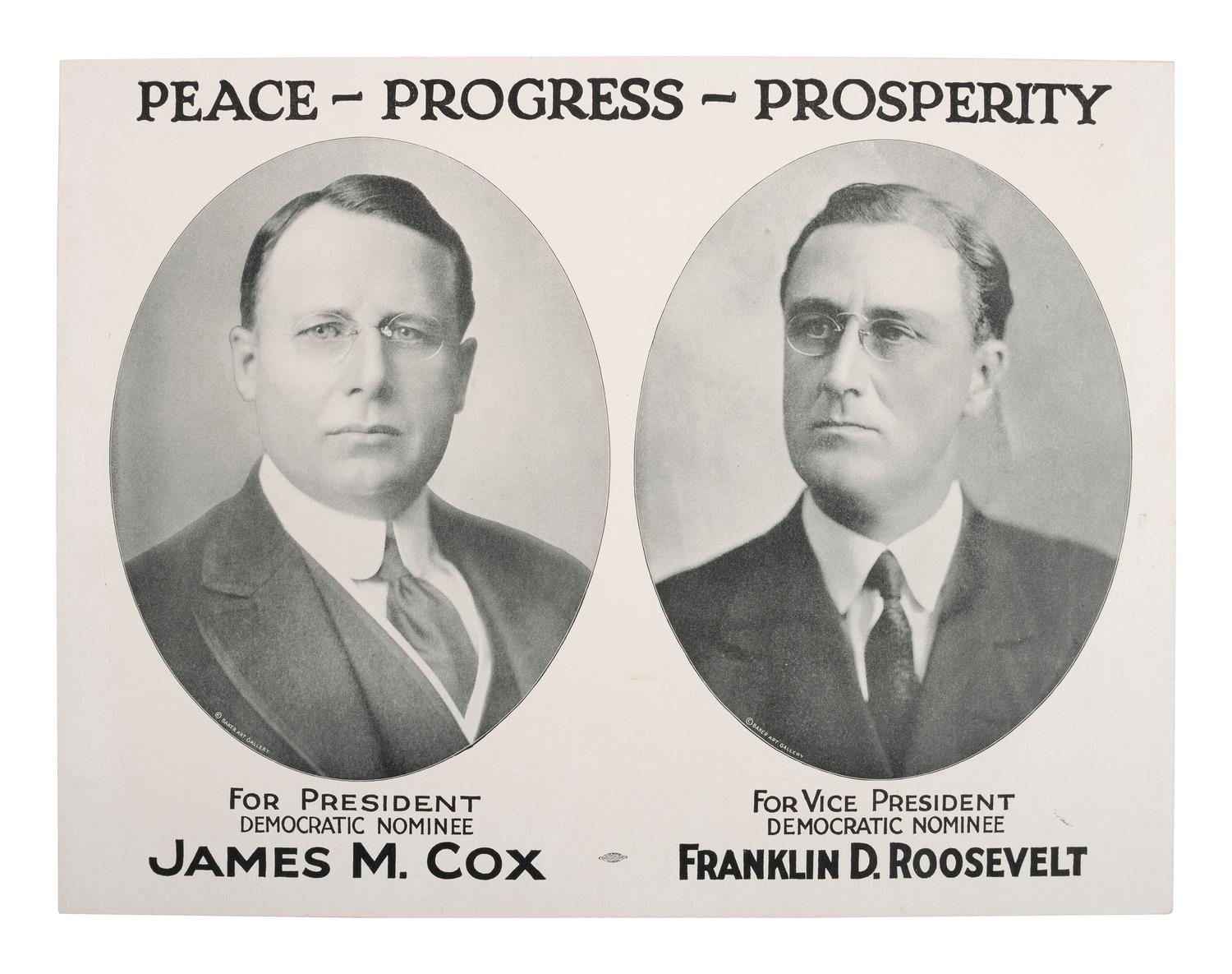 [POLITICS]. A pair of jugate campaign posters promoting Cox & Roosevelt. 1920.