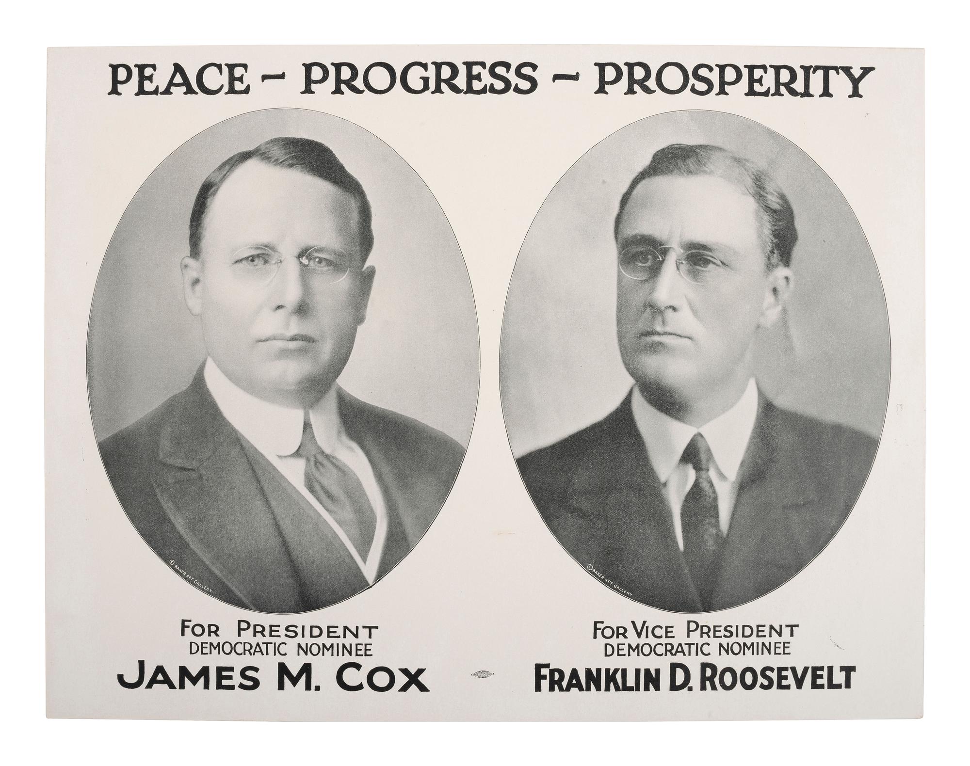 [POLITICS]. A pair of jugate campaign posters promoting Cox & Roosevelt. 1920.