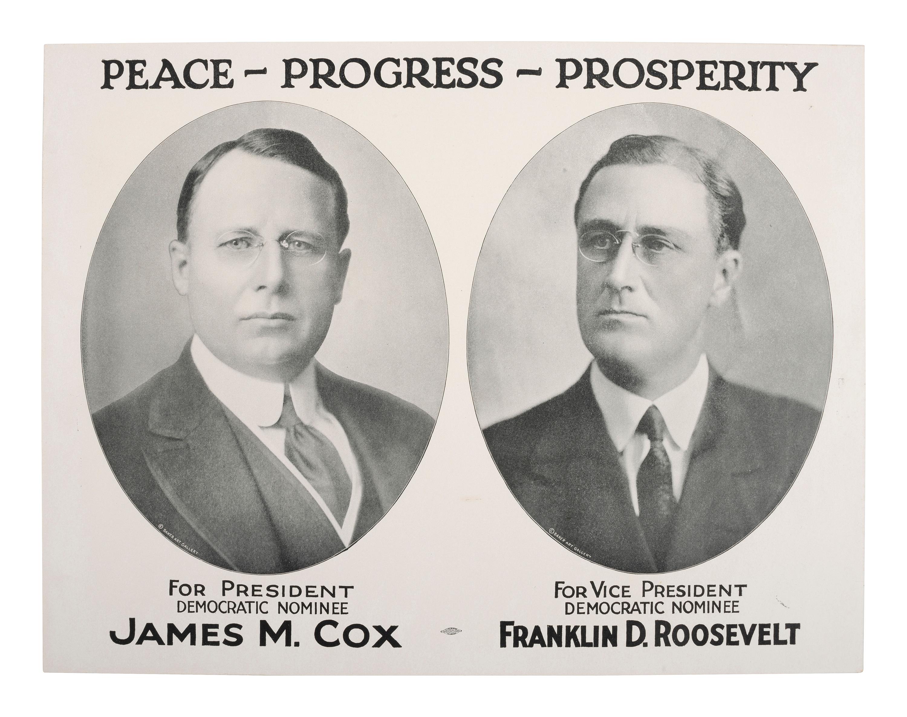 [POLITICS]. A pair of jugate campaign posters promoting Cox & Roosevelt. 1920.
