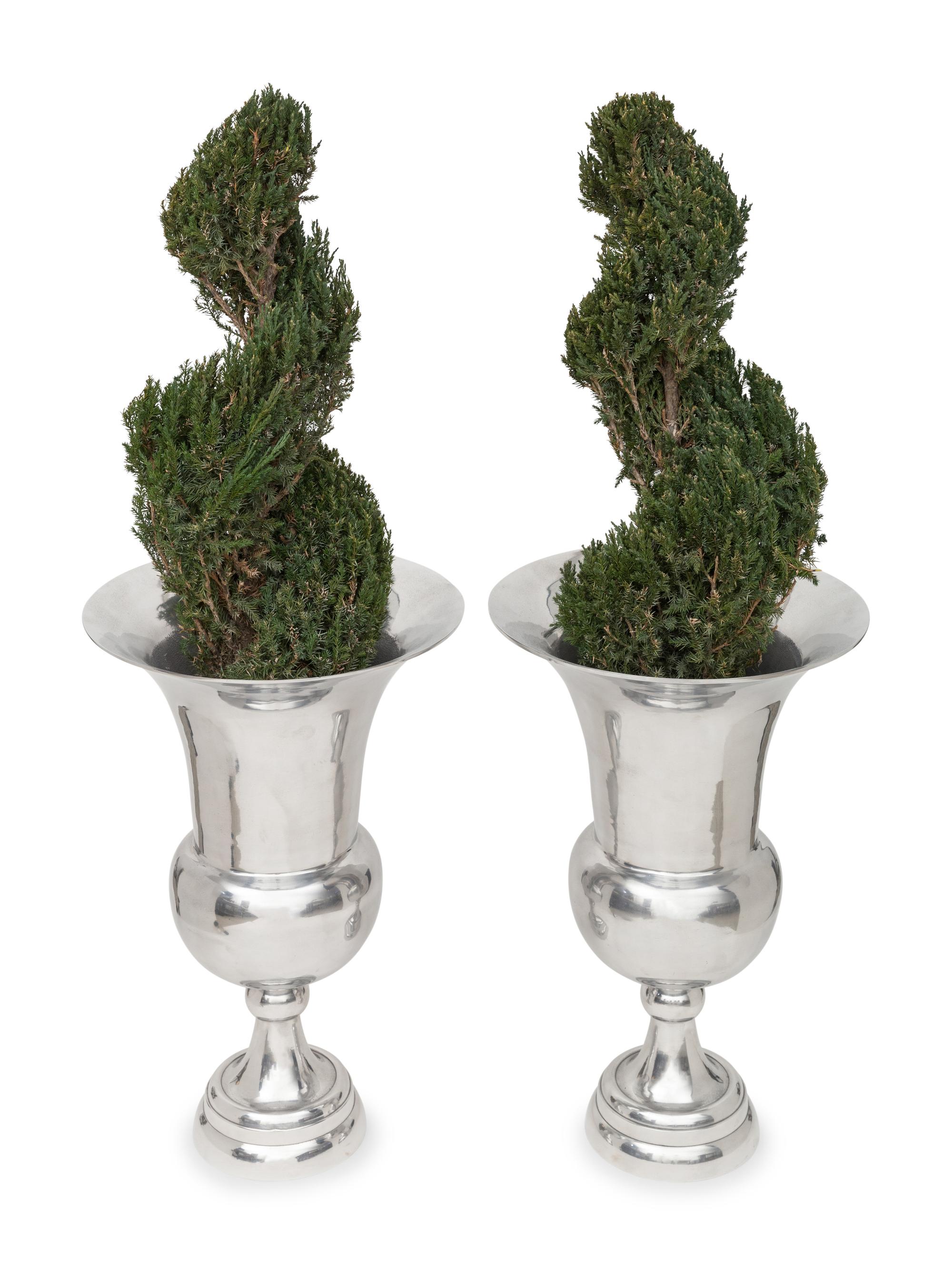 A Pair of Cast Aluminum Urns