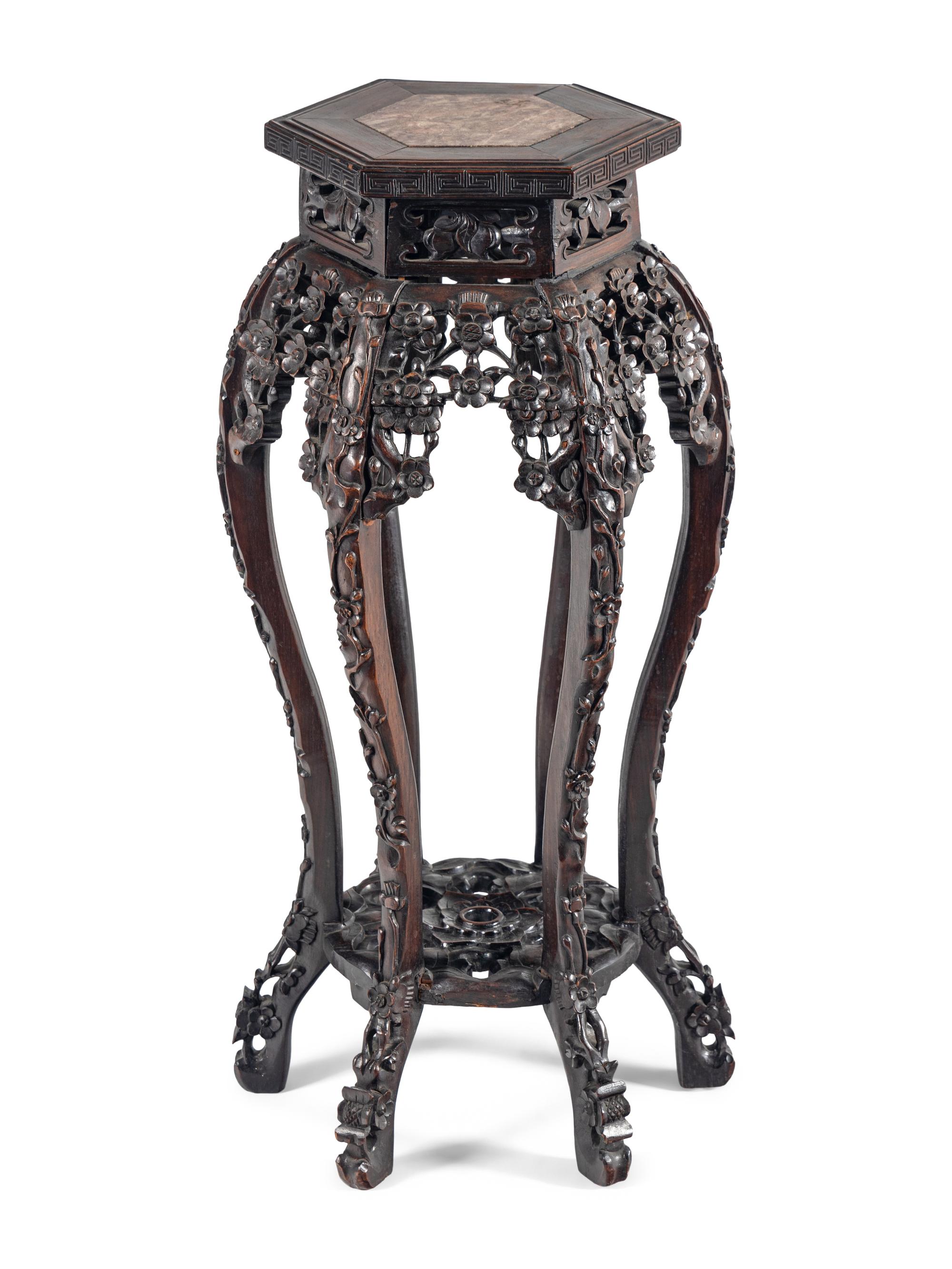 A Chinese Carved Hardwood Pedestal