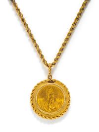 YELLOW GOLD NECKLACE WITH COIN PENDANT