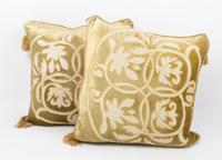 A Pair of Velvet and Silk Throw Pillows Height 15 x width 15 inches. — 20TH CENTURY