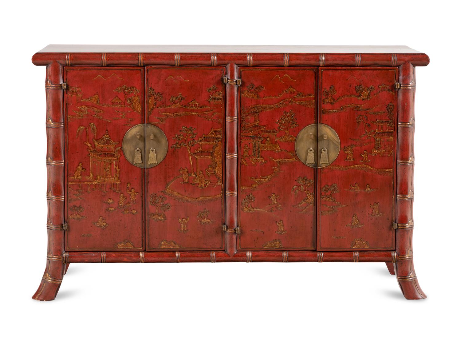 A Burton-Ching Ltd. Red Japanned Side Cabinet