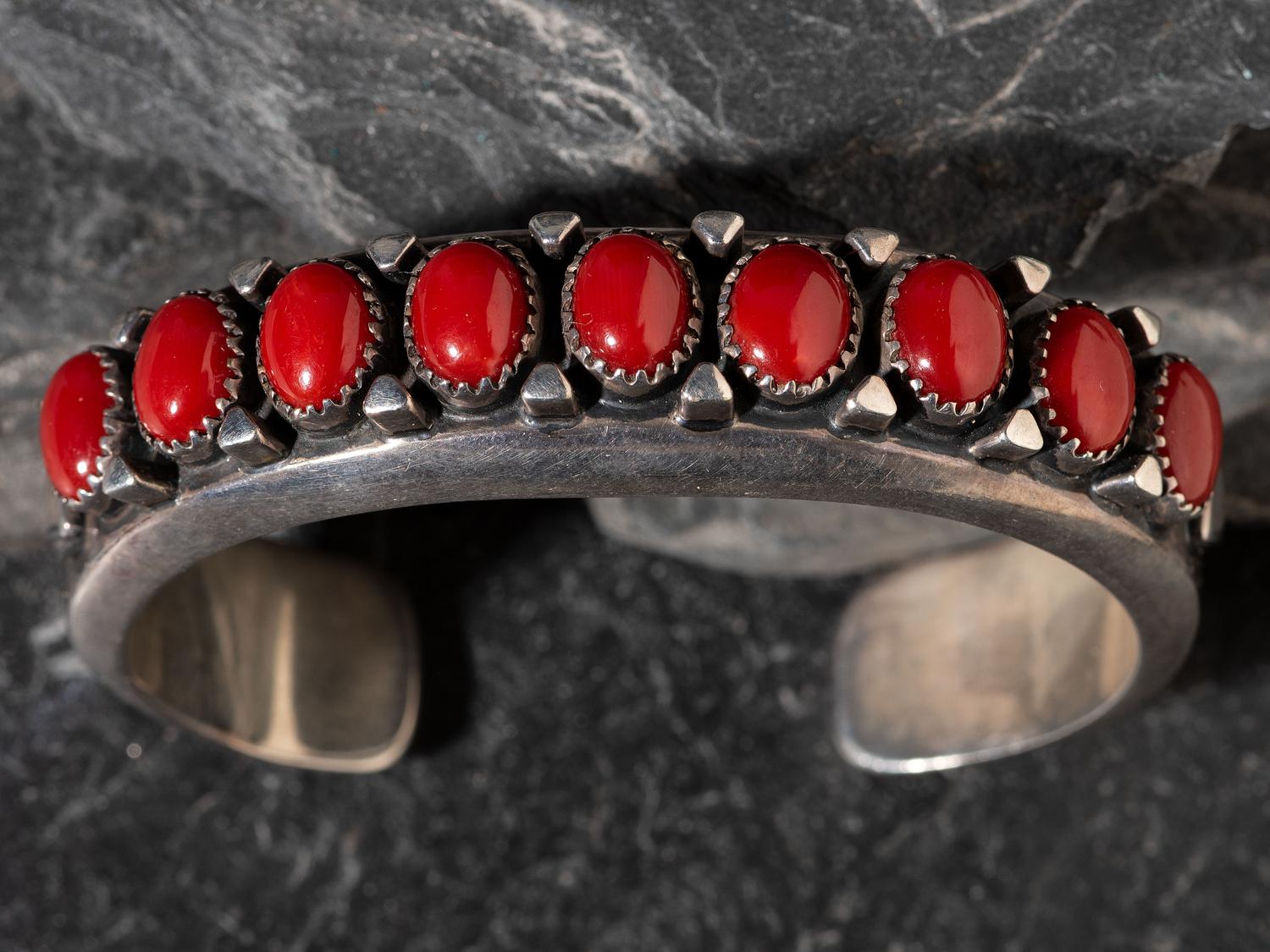 Sterling Silver and Coral Cuff Bracelet