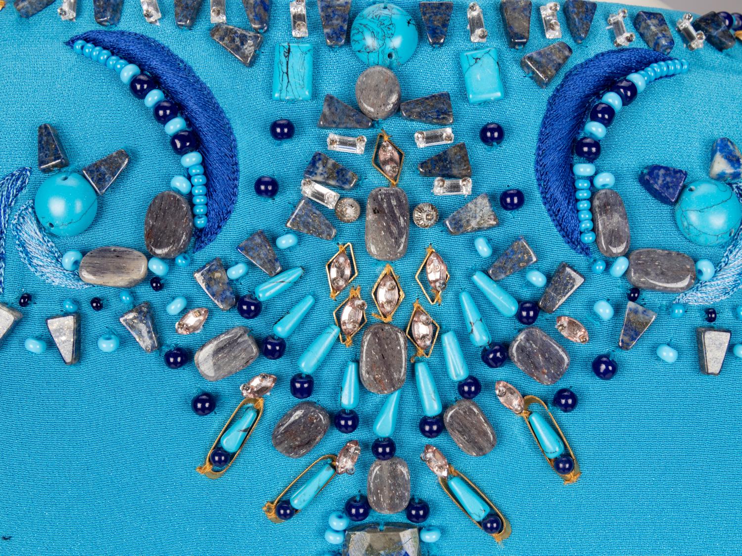 EMILIO PUCCI, CERULEAN EMBELLISHED KAFTAN WITH TASSELS