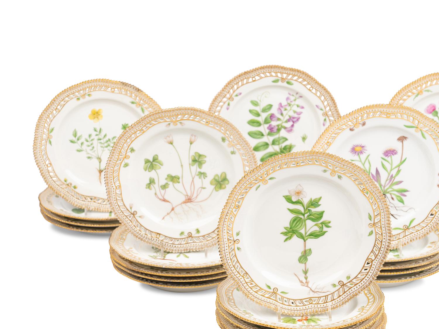 A Set of Twenty-Eight Royal Copenhagen Flora Danica Porcelain Salad Plates