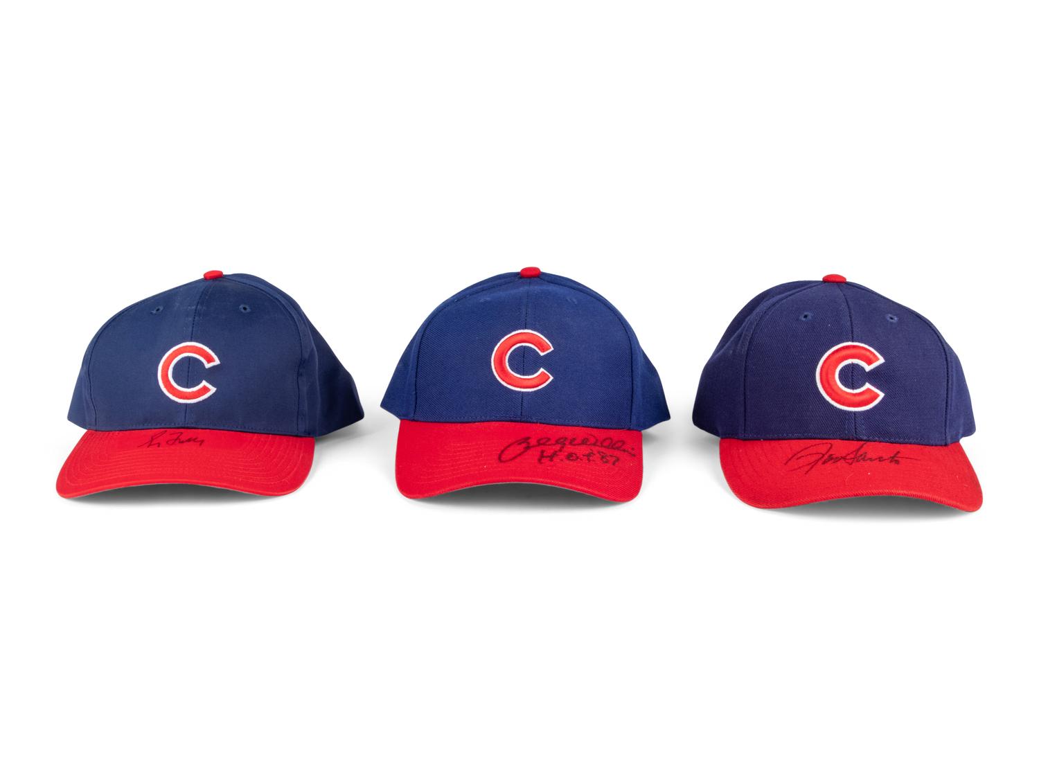 A Group of Three Chicago Cubs Hall of Fame Signed Autograph Hats (Beckett Authentication Services BAS Certified),